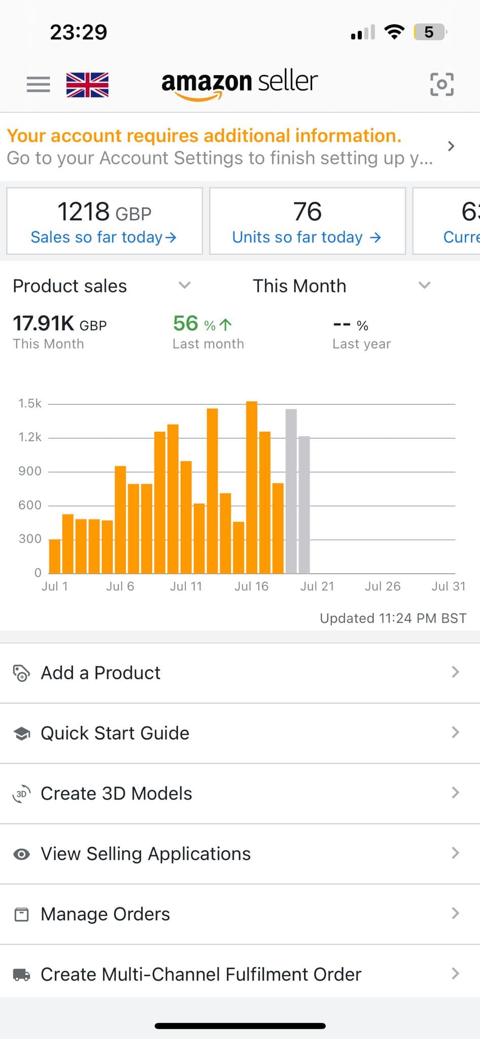 Amazon seller dashboard result
